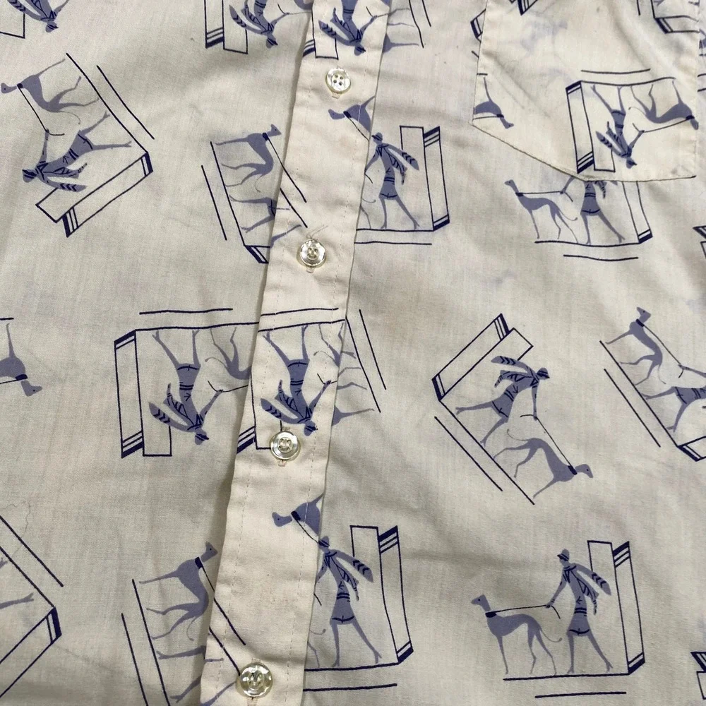 Vintage Lord & Lord Greyhound Novelty‎ Print Shirt Mens 16.5 x 34 Cream 70s MCM - Picture 2 of 9